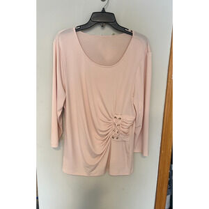 New Calvin Klein Ruched Blouse Quarter Sleeve Side Lace Up Stretch Women's XL